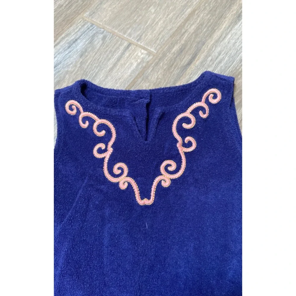 Janie and jack toweling‎ navy cover up with pink trim 4T